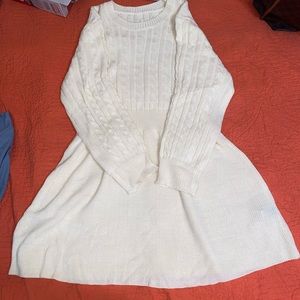 Eggshell white long sleeved sweater dress